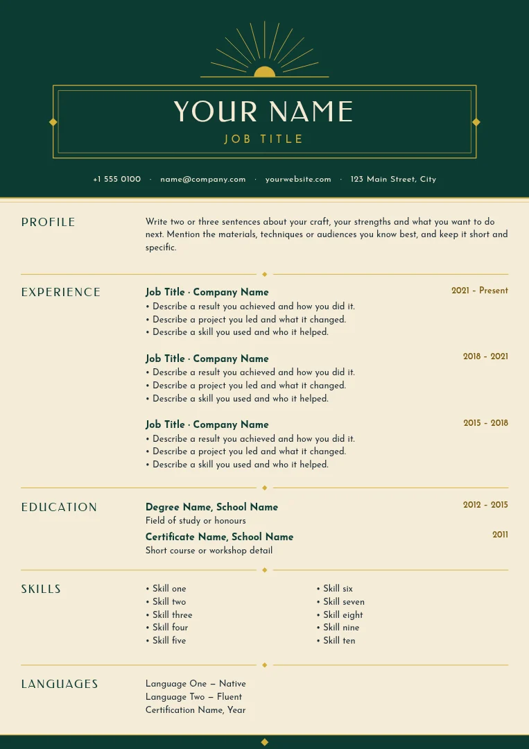 Gilded Fan Atelier Résumé – Résumé template