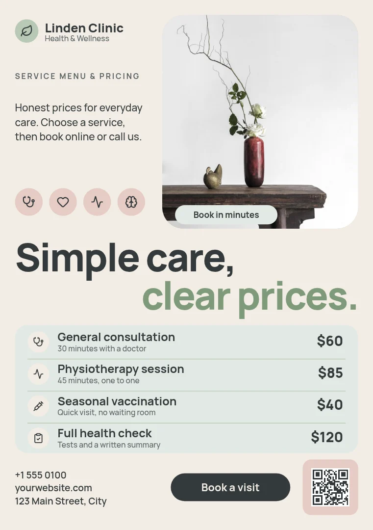 Linden Soft Service Menu – Flyer template