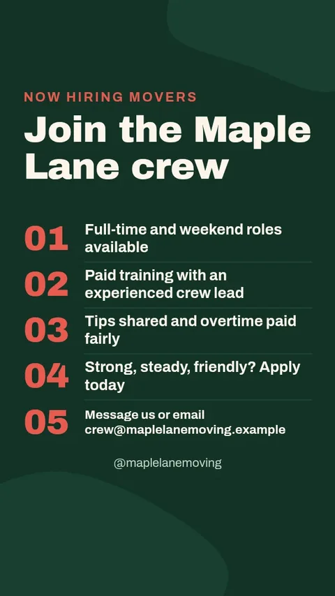 Now Hiring Local Movers – Instagram story template