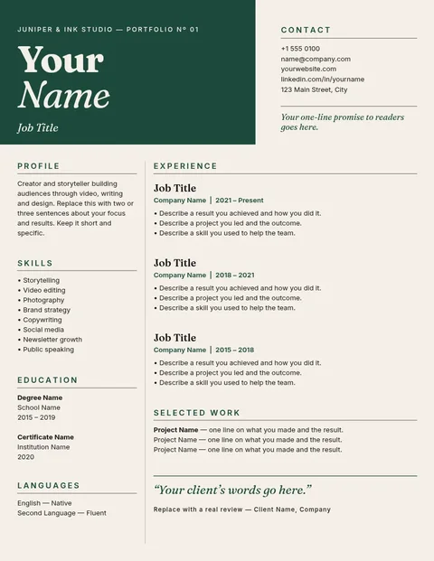 Juniper Masthead Creator Résumé – Résumé template