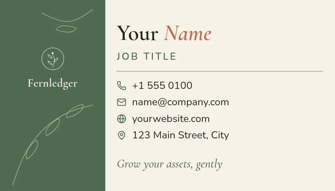 Fern Rail Line Card – Business card template, page 1