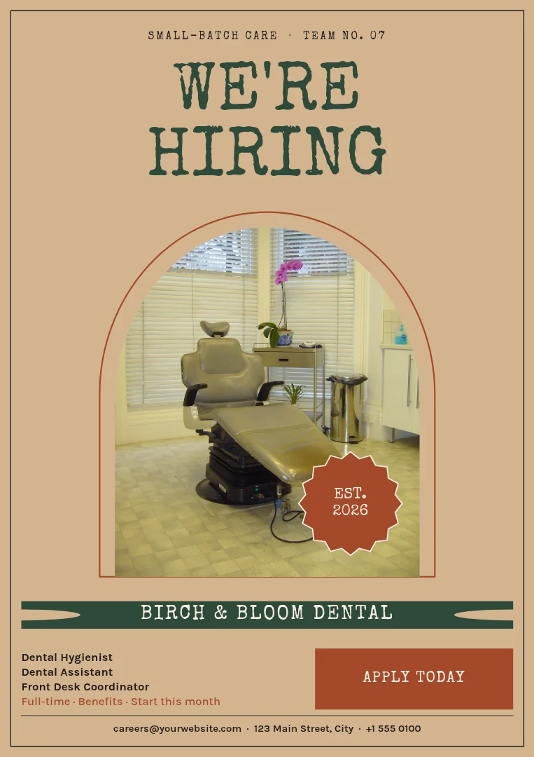 Kraft Arch Dental Hiring – Poster template