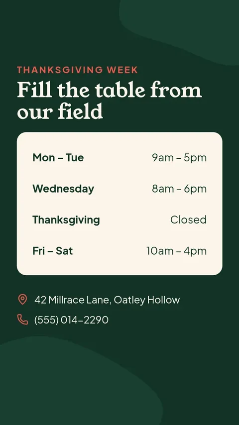 Harvest Thanks Shop Hours – Instagram story template