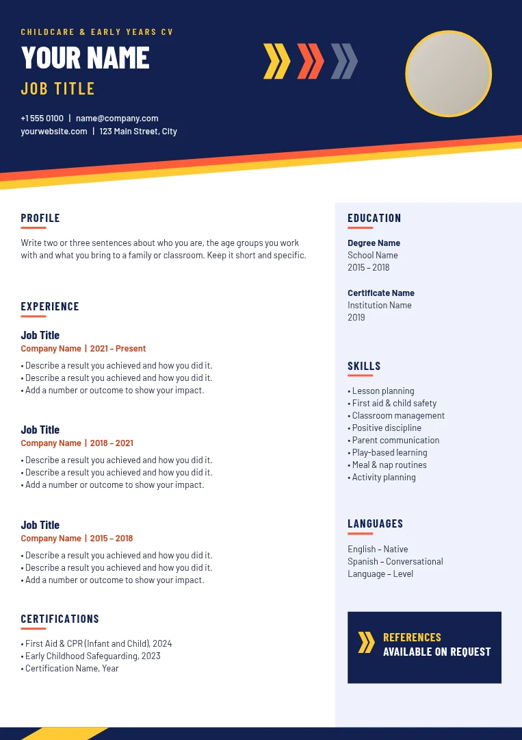 Sunny Sprint Childcare Résumé – Résumé template