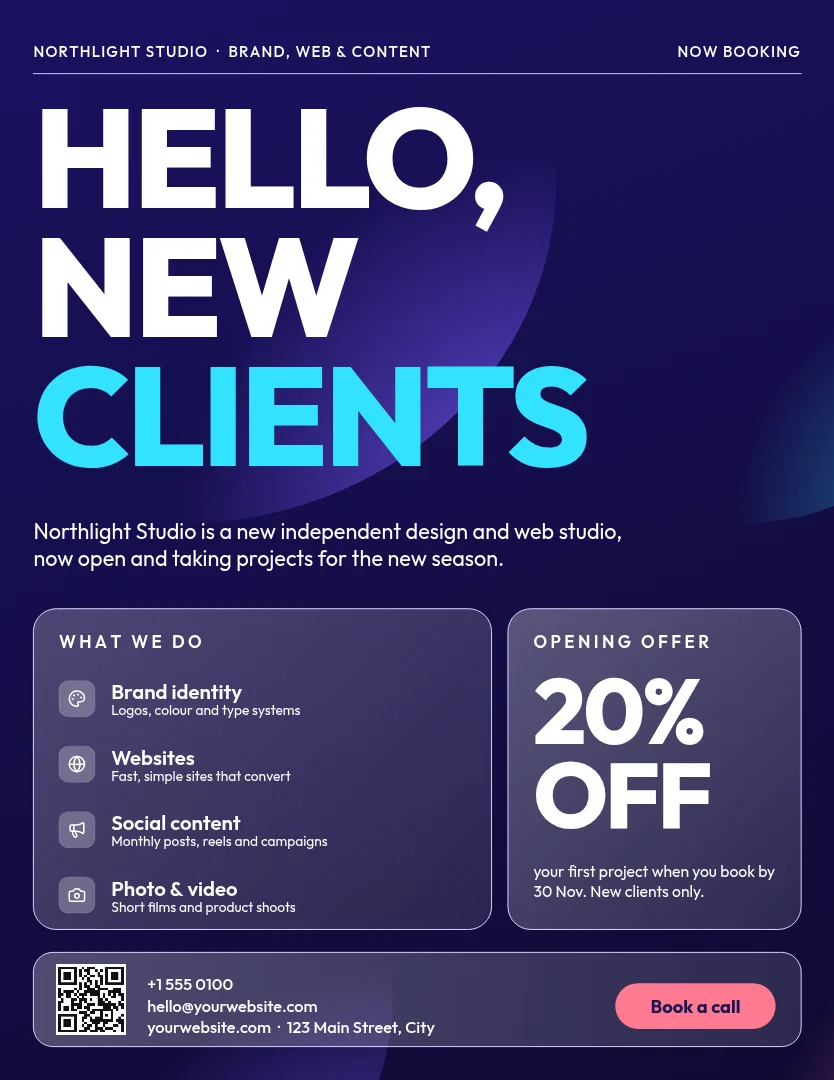 Frosted Glass Studio Opening – Flyer template