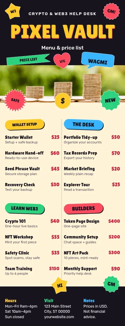 Sticker Bomb Web3 Price Menu – Menu template