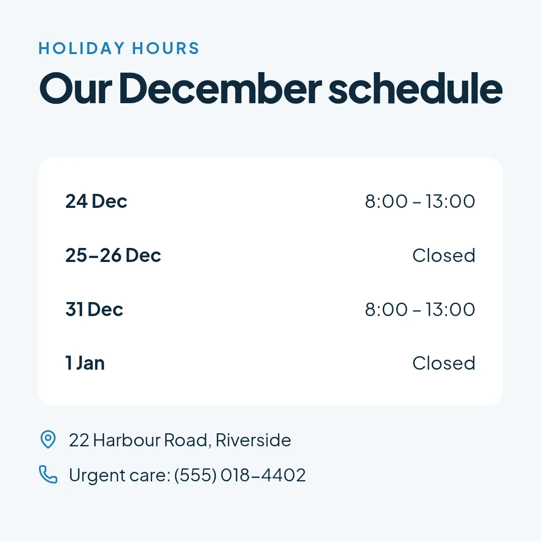 Clinic holiday hours – Instagram post template