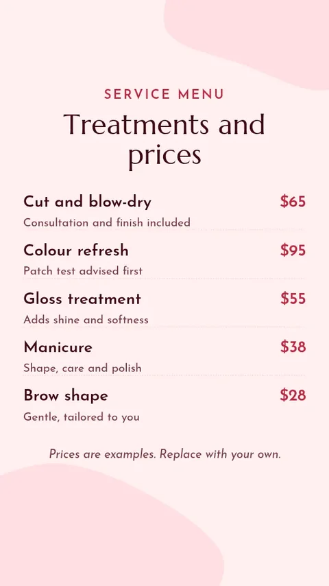 Salon Price List Story – Instagram story template