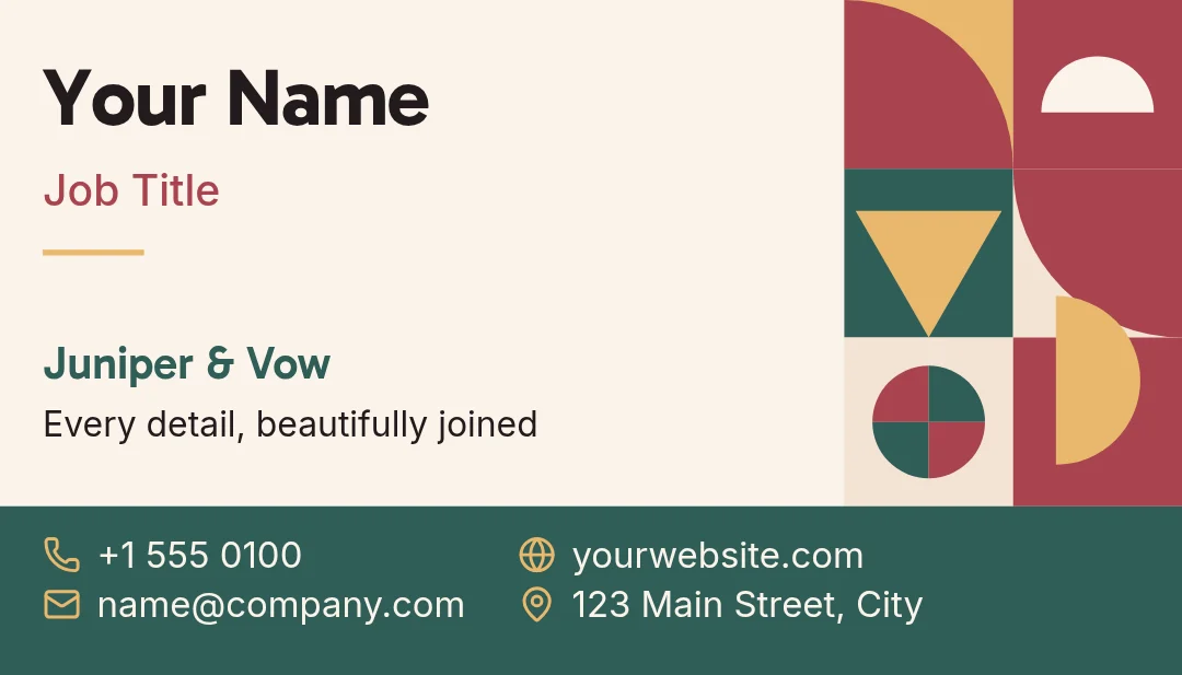 Quilted Vow Band Card – Business card template, page 1