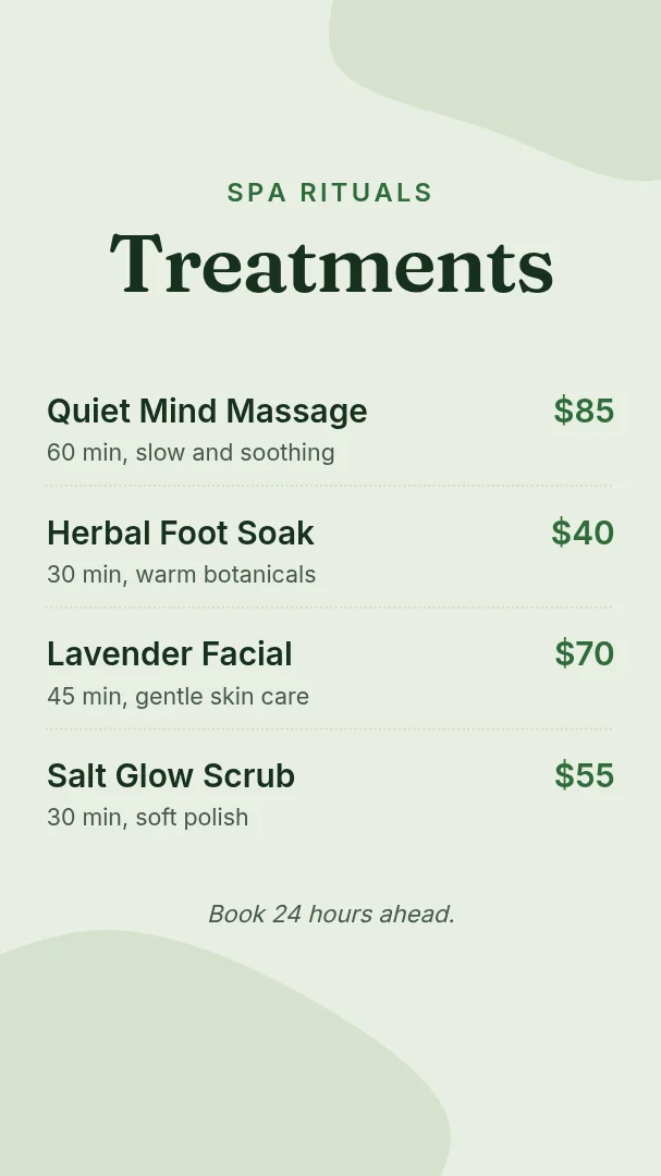 Spa Ritual Price Story – Instagram story template