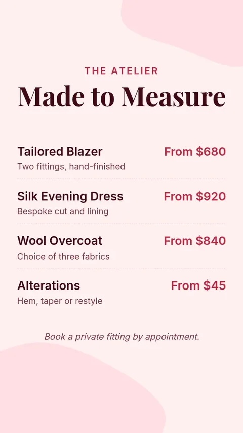 Atelier Price List Story – Instagram story template