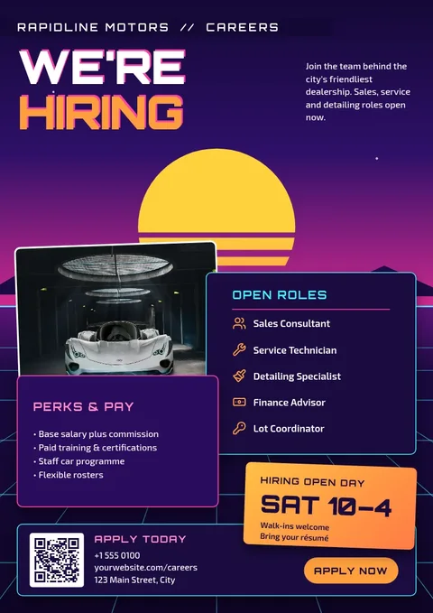 Neon Dusk Dealership Hiring Flyer – Flyer template
