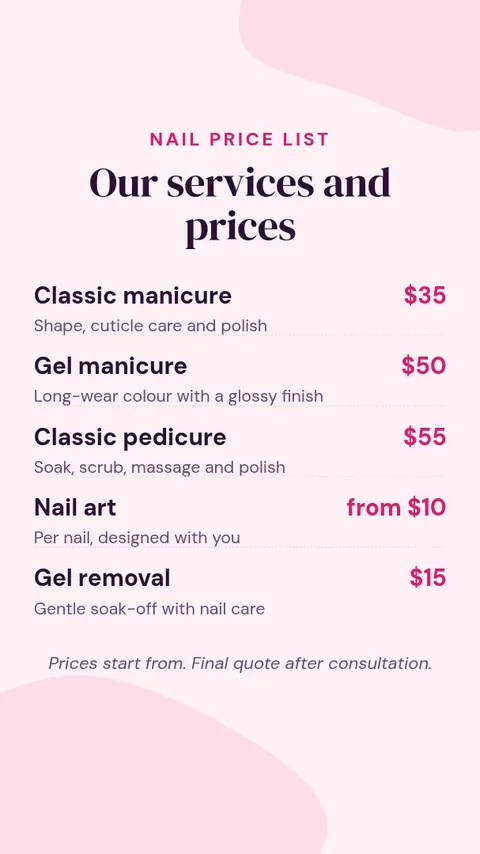 Nail Bar Price List Story – Instagram story template