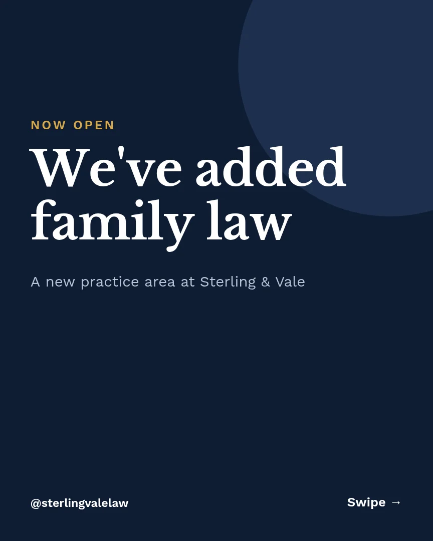 New Practice Area Announcement – Instagram carousel template, page 1