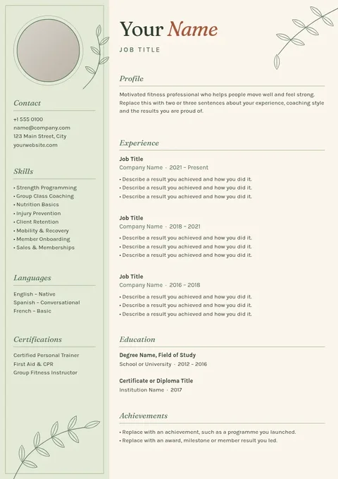 Sage Sprig Coach Résumé – Résumé template