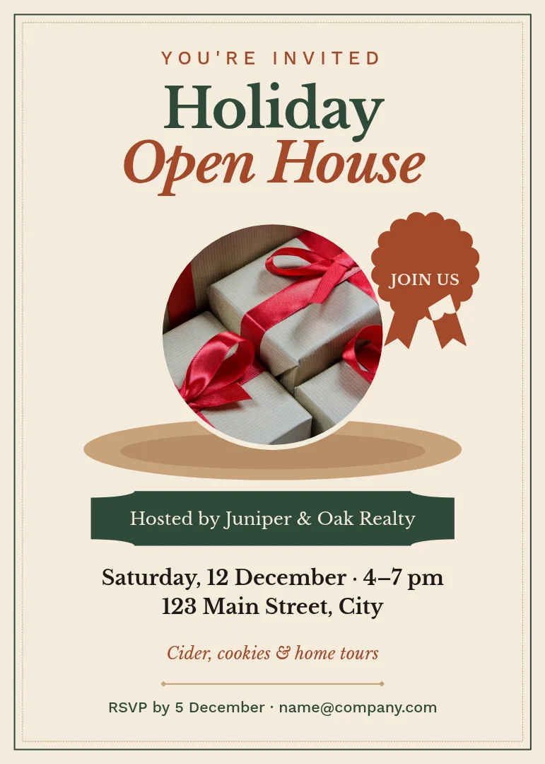 Kraft Ribbon Holiday Open House – Invitation template