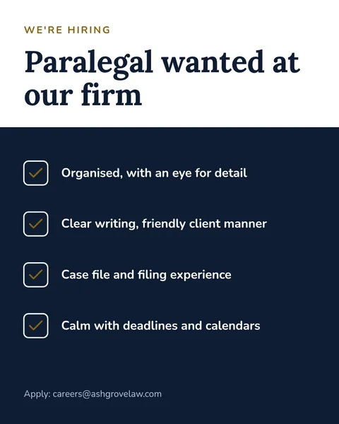Now Hiring Paralegal Checklist – Instagram post template