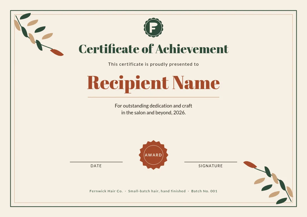 Fernwick Botanical Achievement Certificate – Certificate template
