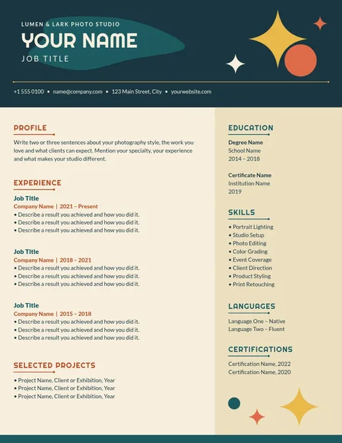 Atomic Lagoon Photographer Résumé – Résumé template