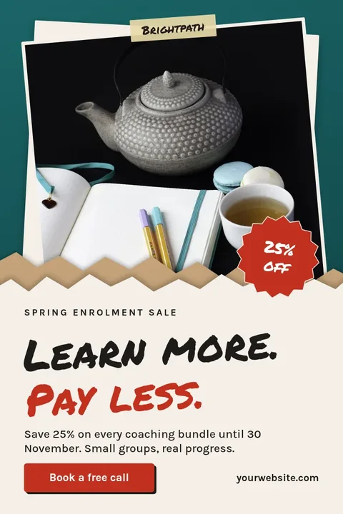 Teal Tilt Torn Enrolment Sale – Pinterest pin template
