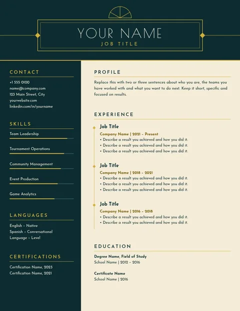 Emerald Fan Esports Résumé – Résumé template