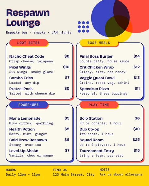 Respawn Riso Boxed Menu – Menu template