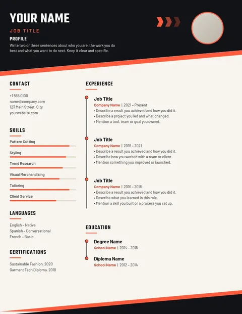 Runway Slant Timeline Résumé – Résumé template, 2 pages