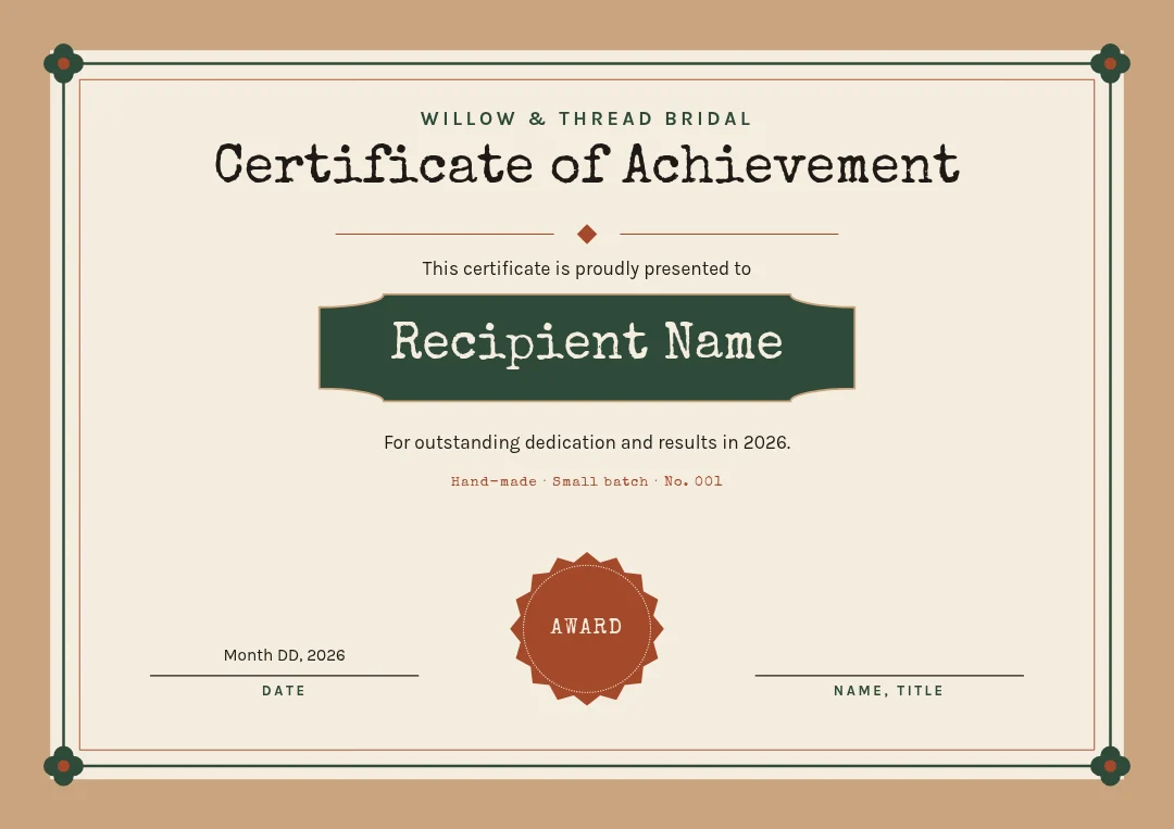 Kraft Plaque Bridal Certificate – Certificate template