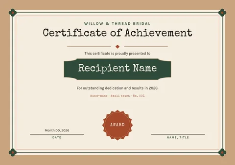 Kraft Plaque Bridal Certificate – Certificate template