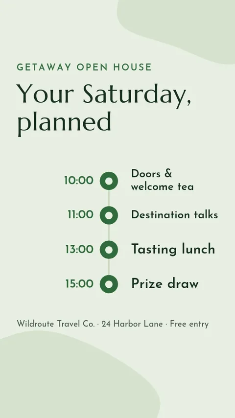Getaway Open House Schedule – Instagram story template