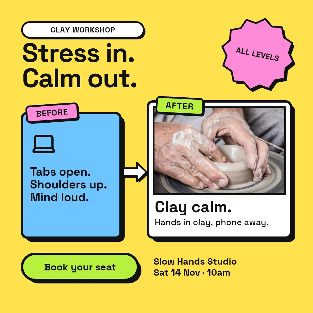 Stress In Calm Out Clay – Instagram post template