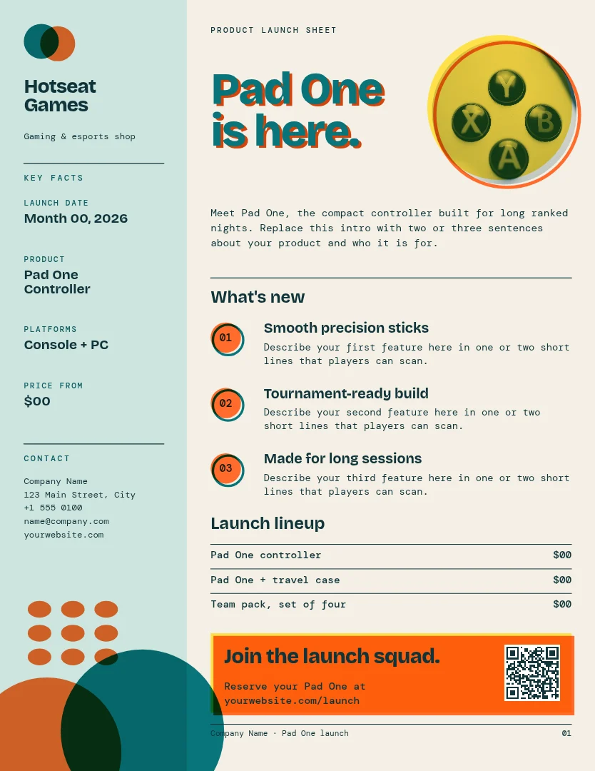 Riso Pad One Launch Sheet – Document template
