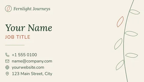 Fernlight Botanical Travel Card – Business card template, 2 pages