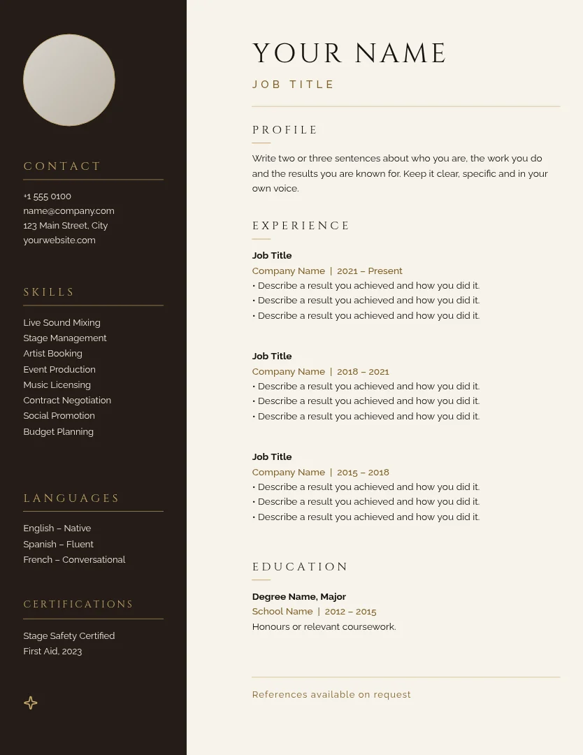 Champagne Hairline Sound Résumé – Résumé template