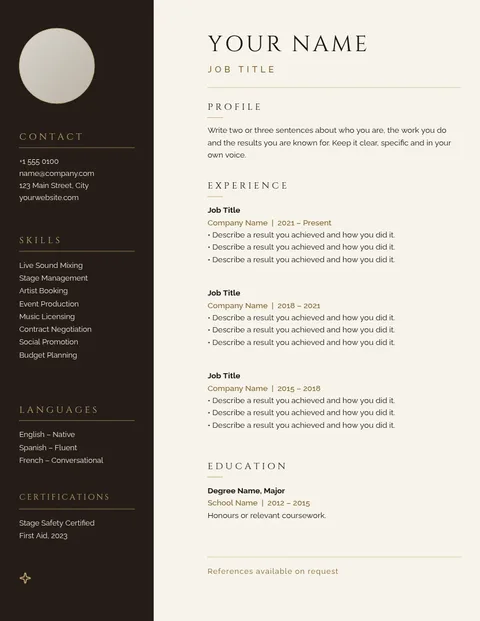 Champagne Hairline Sound Résumé – Résumé template