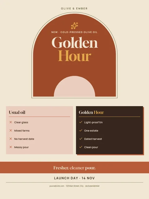 Golden Arch Oil Launch – Poster template