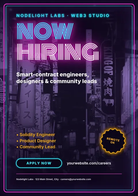 Neon Alley Hiring Poster – Poster template