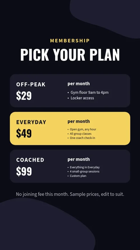 Membership Price Board Story – Instagram story template