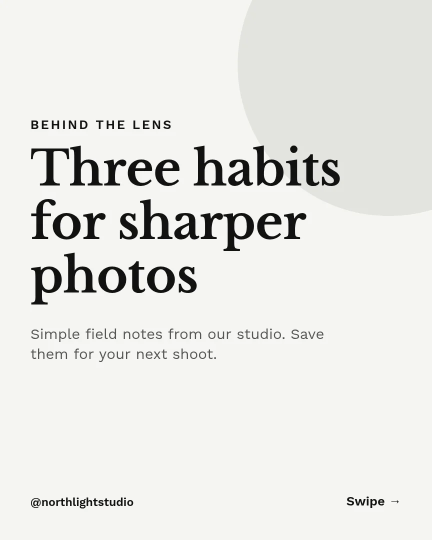 Behind the Lens Gear Tips – Instagram carousel template, page 1