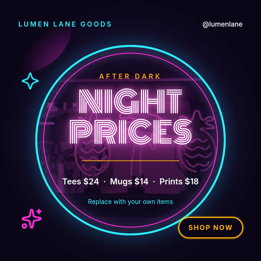 Neon Moon Price Board – Instagram post template