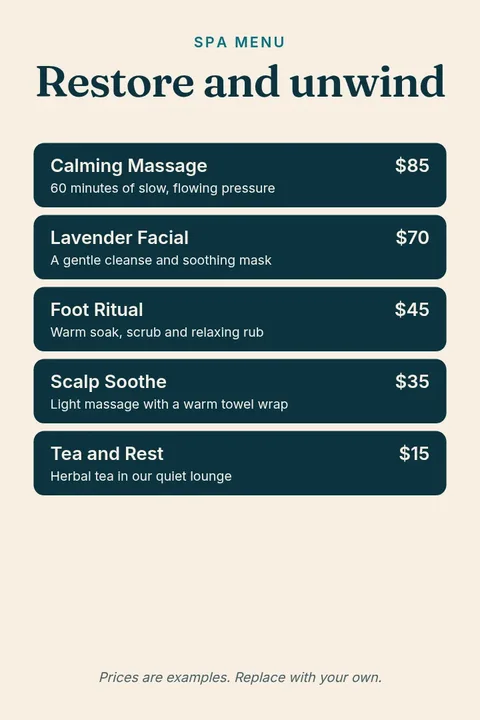 Spa Menu Pin – Pinterest pin template