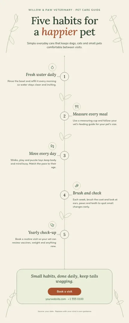 Willow Spine Pet Care Guide – Infographic template