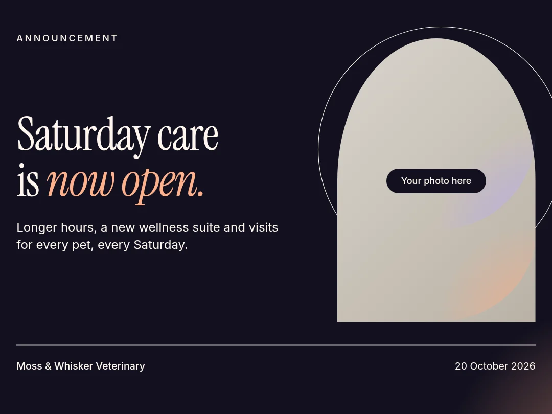 Aurora Paws Saturday Announcement – Presentation template, page 1