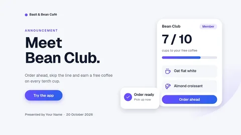 Bean Club Product Launch Deck – Presentation template, 9 pages