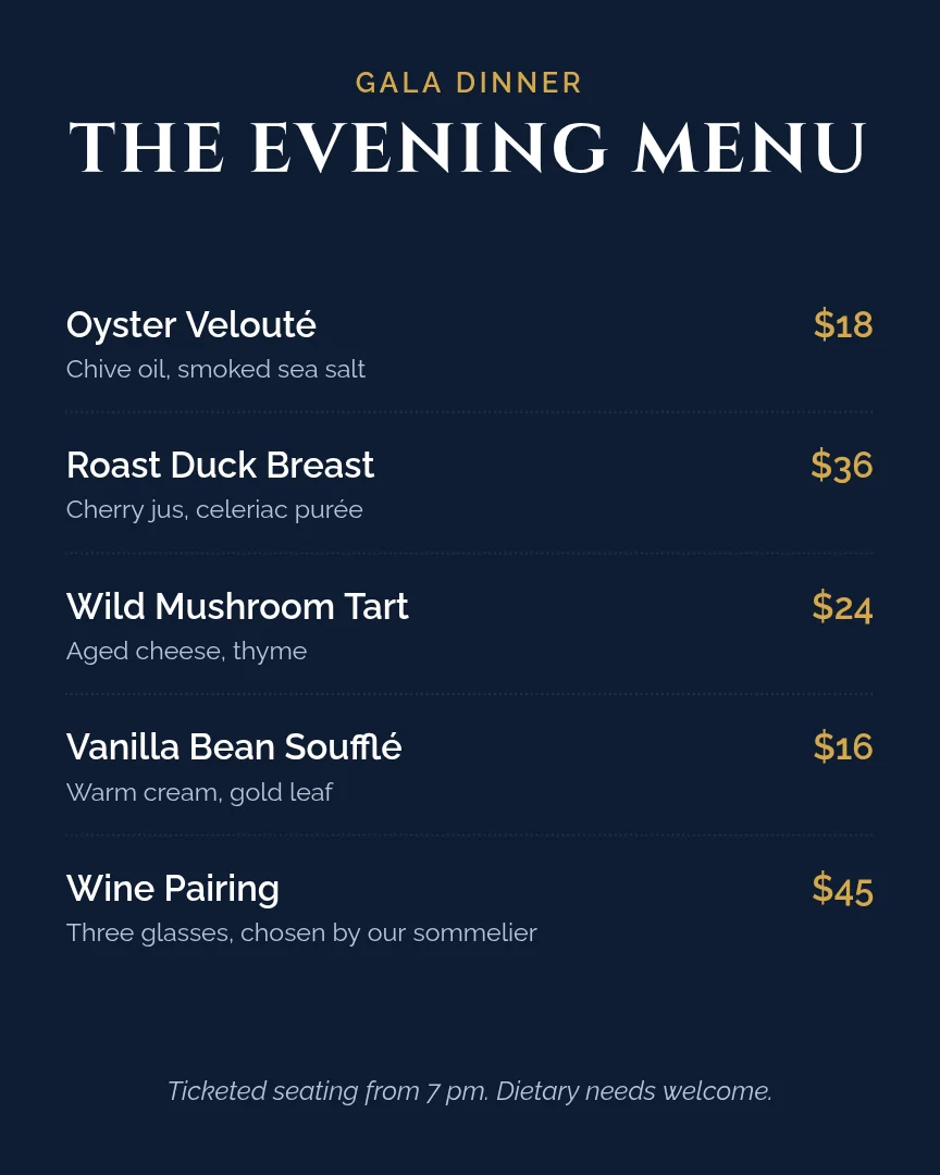 Gala Dinner Tasting Menu – Instagram post template