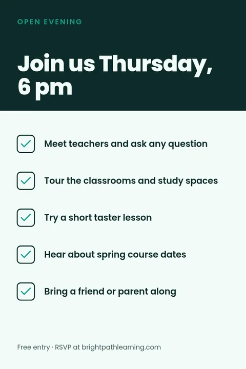 Open Evening Checklist – Pinterest pin template
