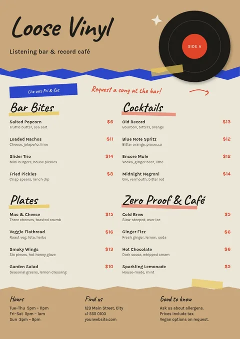Loose Vinyl Collage Menu – Menu template