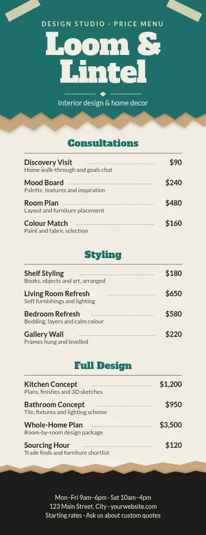 Loom Torn Paper Rate Menu – Menu template