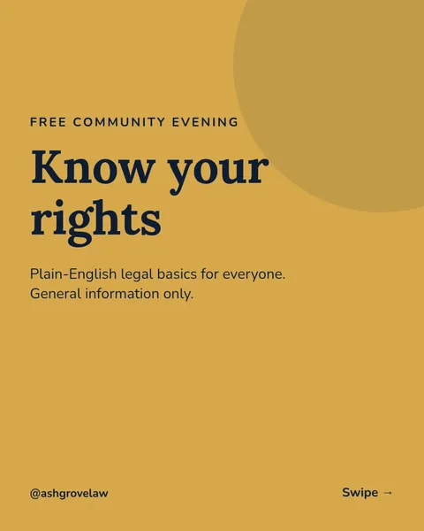 Know Your Rights Evening – Instagram carousel template, 6 pages