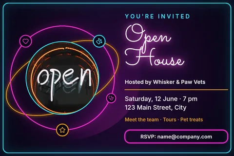 Neon Orbit Open House Invite – Invitation template
